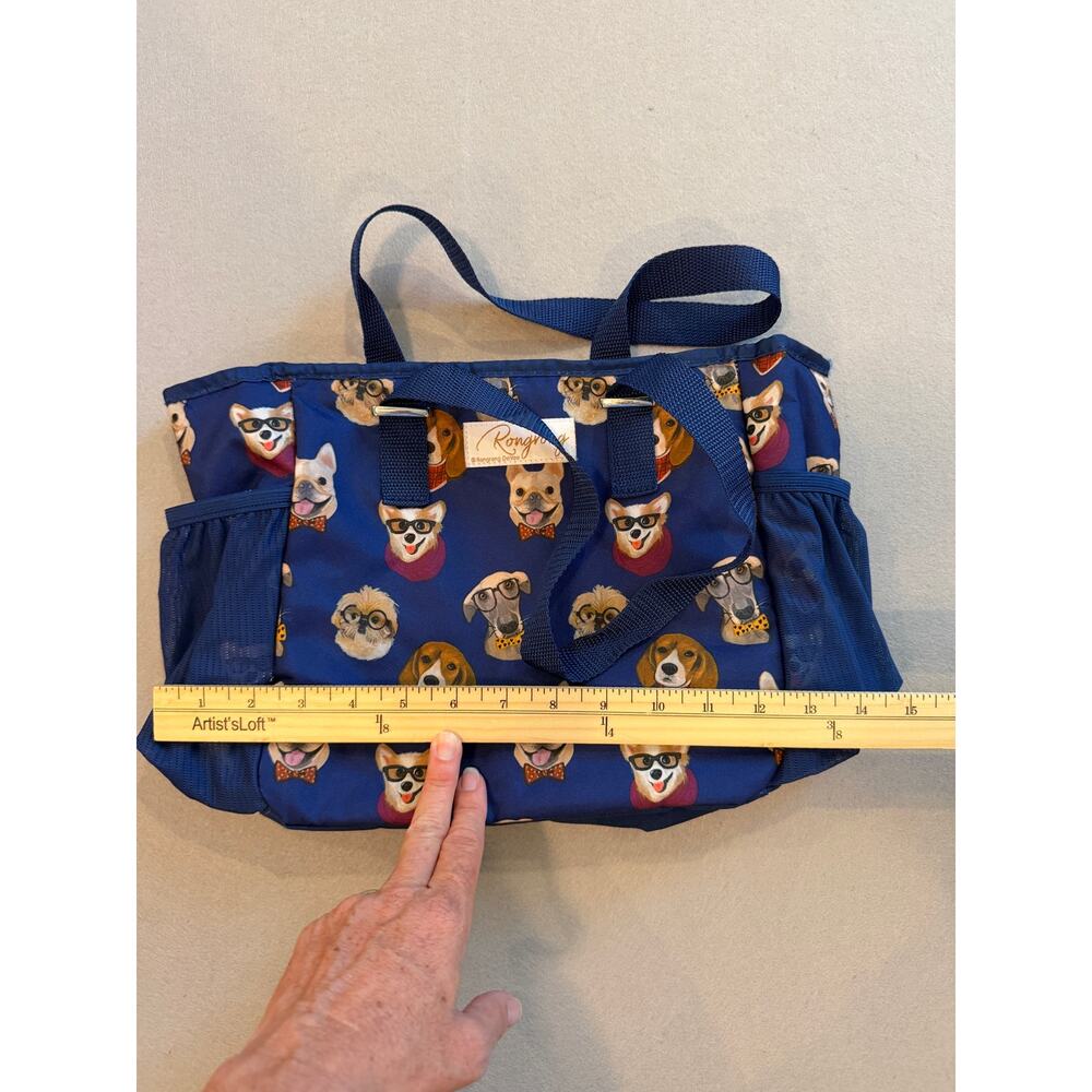 Rongrong DeVoe Dog Print Insulated Tote Bag Blue Lunch Bag Pet Lover Cooler Tote - Picture 7 of 7